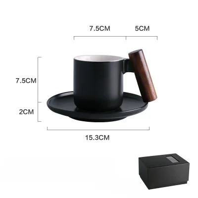 Высокое качество элегантная крутая керамическая кружка твердая деревянная ручка чайник экзотическая кофейная чашка блюдо - Цвет: coffee mug 250ml B