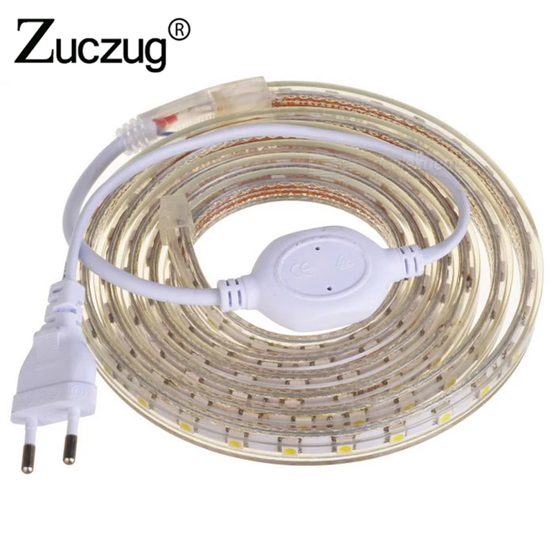 

LED Strip light AC 220 volt 5050 Flexible Waterproof ip67 Tape With Power EU Plug Ribbon for Living Room Kitchen outdoor garden