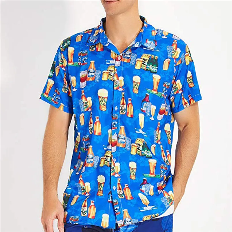 

Summer New Style Fashion Beer Printin Hawaiian Style Short-sleeved Shirts Camisa Feminina Blusa Mujer 40mi28