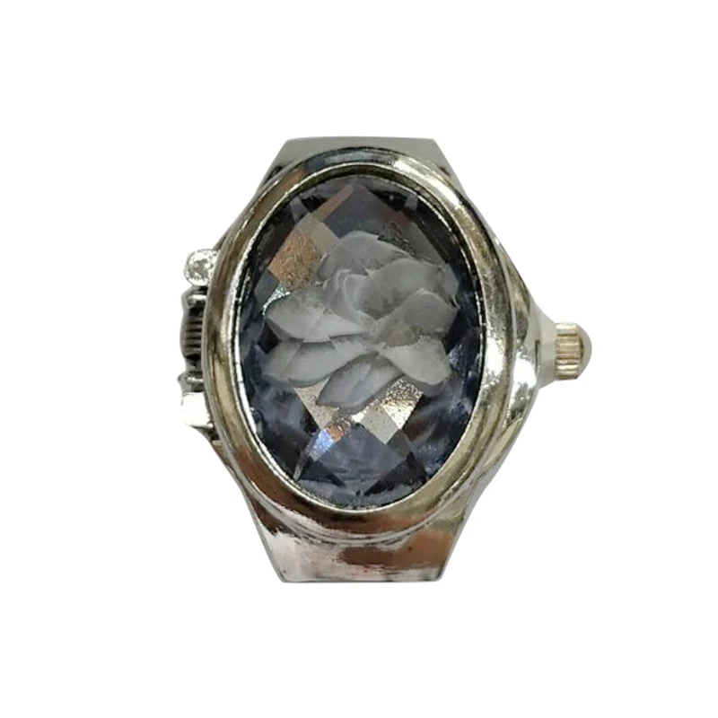 Модные женские часы с кольцом, эллиптические, стерео, с цветком, женские, раскладушка, часы, регулируемые кольца, кварцевые часы LL@ 17 - Цвет: black