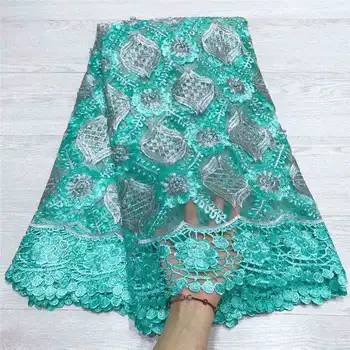 

New Arrival African Lace Fabric High Quality Deep Green France Cord Lace Guipure Lace Fabric for Nigerian Beaded Lace Fabric