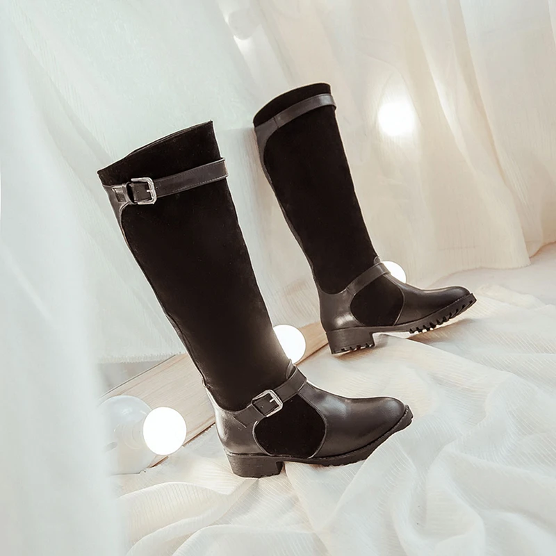 Большие размеры 34-43; женские ботинки; демисезонные высокие сапоги до колена; sapatos femininos; обувь на высоком квадратном каблуке; Цвет черный, коричневый; женские ботинки