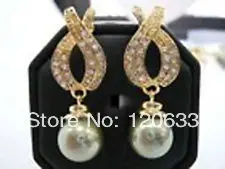 

Lovely New White Pearl Crystal Cross Drape Penetrate Women Earringwholesale [pair] earrings for women sterling-silver-jewelry