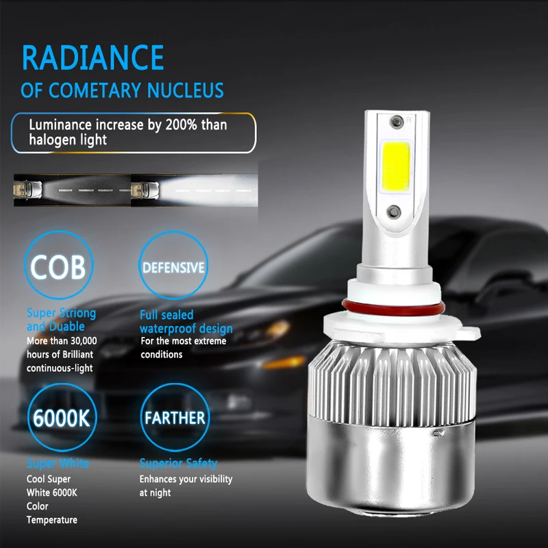 AICARKAS Светодиодные автолампы серия С6 36W 4000LM 6000K с Чипом СОВ .Цоколь LED Лампа Н4