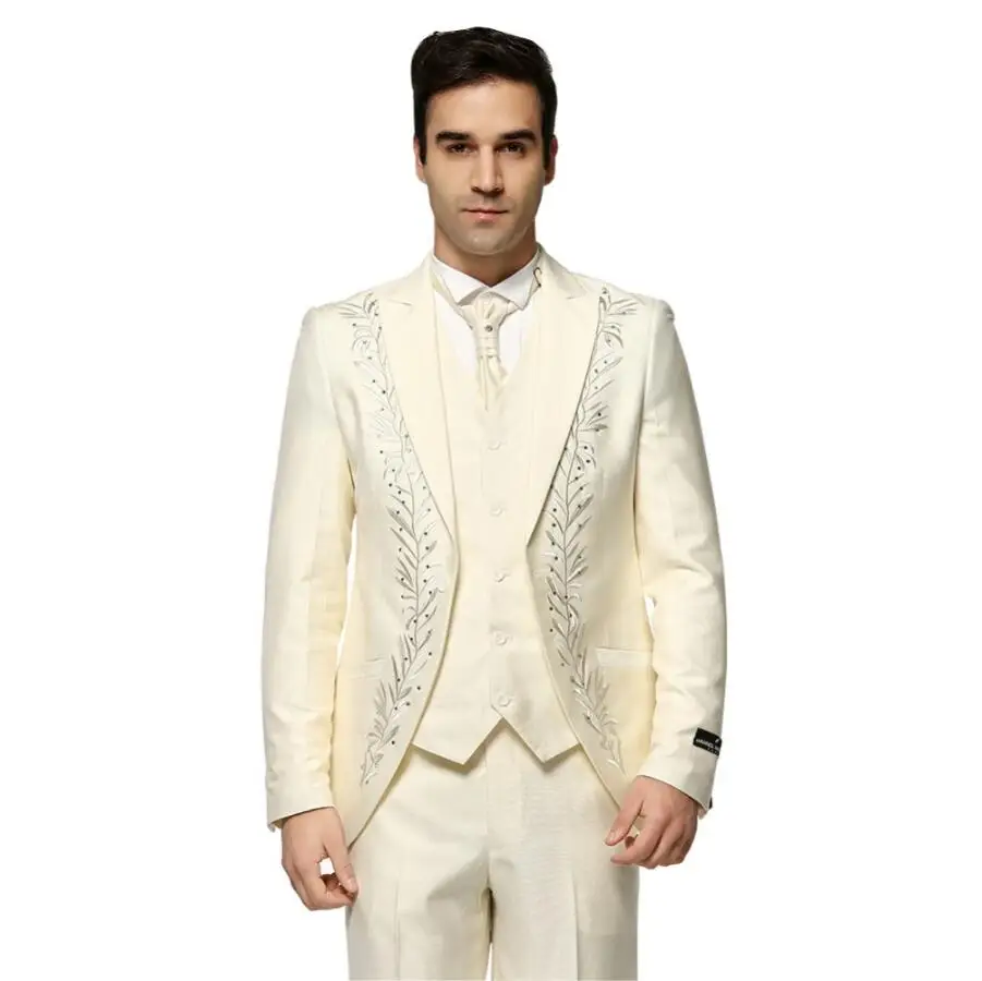 (Jacket+Pants+Vest) Fashion custom Suits Solid Color With Rhinestone