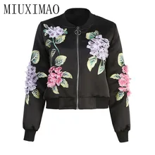 Высокое качество последняя осень новое поступление v-образный вырез длинный рукав аппликации вышивка лист и цветочный принт пальто для женщин