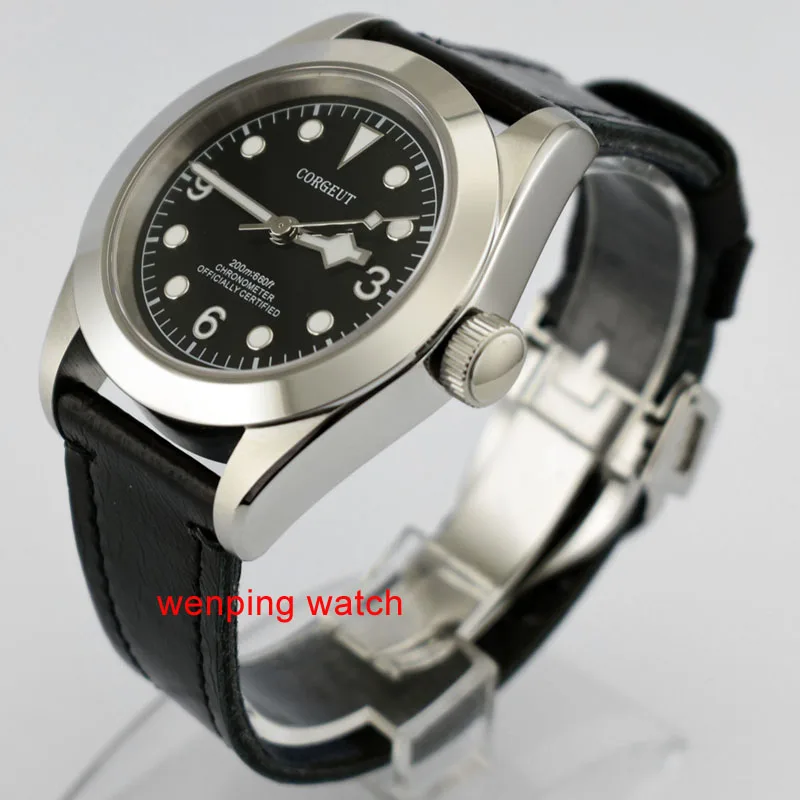 

41mm Corgeut Sapphire Glass Black Dial/Leather strap Automatic movement Men's Watches E2505