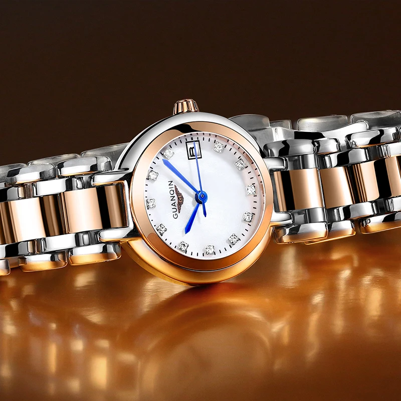 GUANQIN женские часы Роскошные с жемчужным циферблатом водонепроницаемые нарядные Часы Montre Femme для девушек женские модные кварцевые часы Relogio Feminino