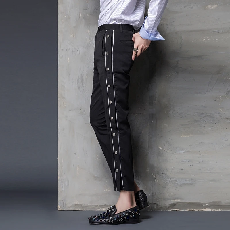 2018 новые мужские брюки модные повседневные зауженные на пуговицах Повседневные