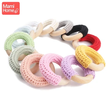 

5pc 50mm Wooden Ring Crochet Baby Teether Colorful Teething DIY Rattle Wood Circles Baby Bites Rings Nurse Gift Children'S Goods