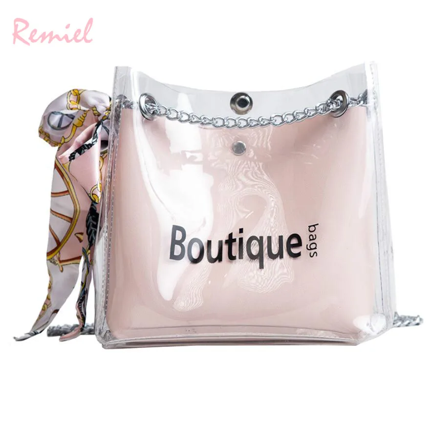 

Summer Transparent Women bag 2018 New Quality Beach Travel bag Chain Tote Shoulder Crossbody Bag Sweet Girl Jelly Messenger Bags