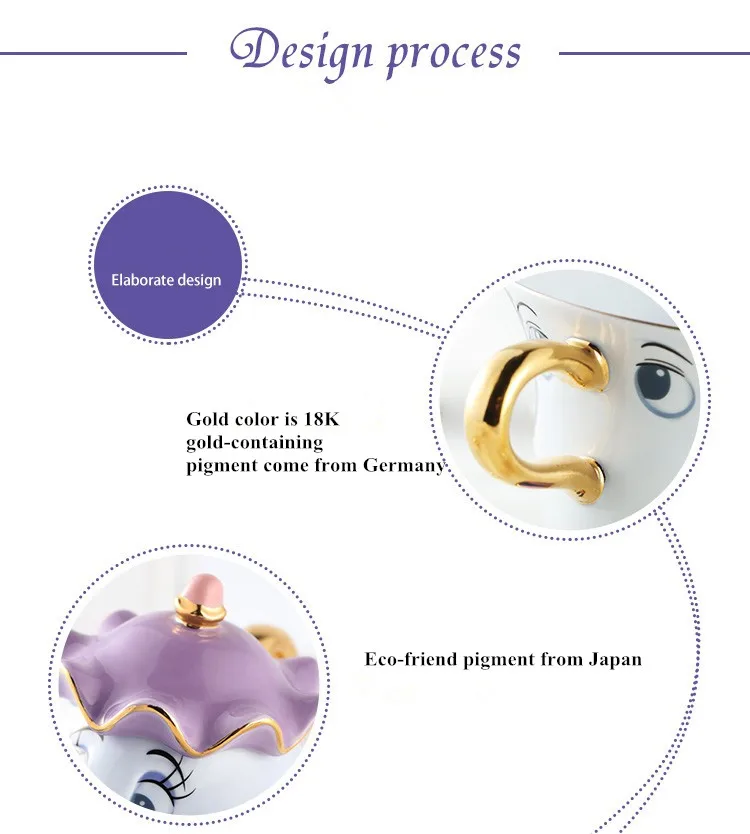 1 горшок+ 1 чашка+ 1 сахарная мультяшная Красавица и чудовище, кофейная котел, кружка, Набор чашек, Миссис Поттс чип метка чайника фарфора 18 К позолоченный
