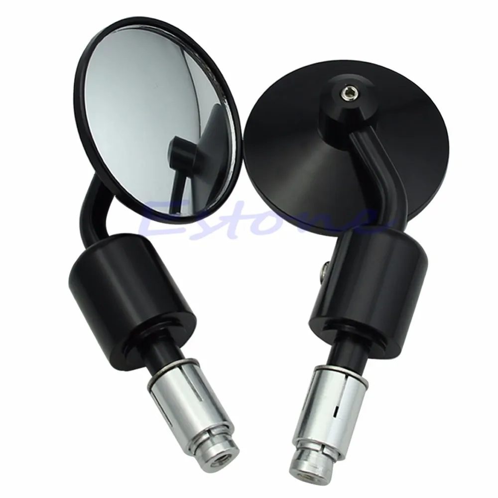 

2 pcs Rearview 3" Handle Bar End 7/8" Side Mirrors Round Black Motorcycle CNC Aluminum New