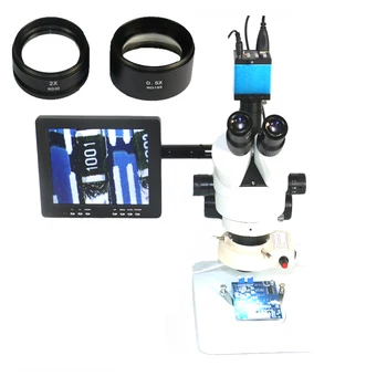 

7X 45X 90X Industrial Trinocular stereo microscope+IR 16MP 1080P HDMI USB Industrial digital microscope camera +8" LCD monitor
