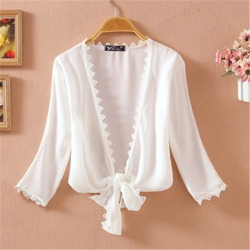 

2019 Summer chiffon small shawl thin coat large size short section sunscreen female air conditioning chiffon Cardigan PZ1847