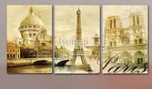 Free shipping! Hand-painted modern art home decorative cityscape oil painting on canvas The Eiffel Tower in Paris 3pcs/set