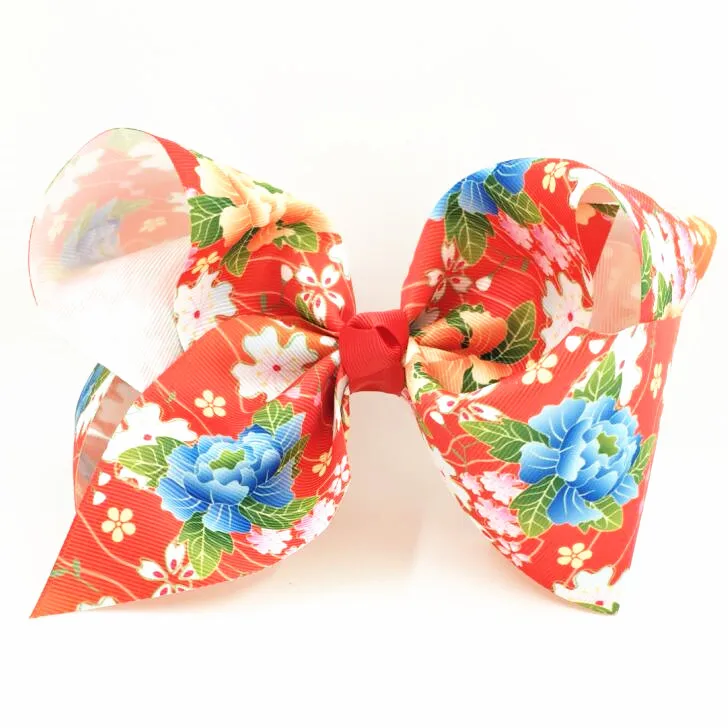 

Kimmy 70pcs DHL Free shipping Chinese characteristics Red Peony Printing Hair bow unique Great stocking stuffer tween bow