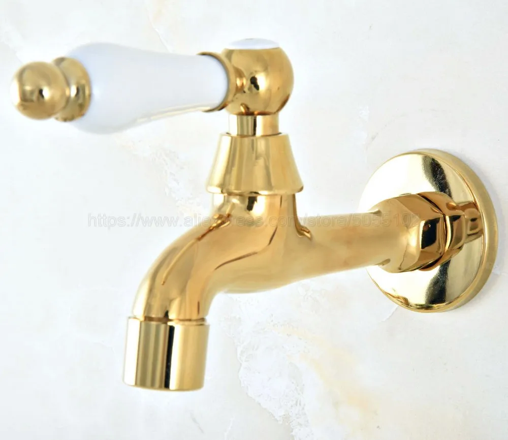 Golden Brass Faucet Bathroom Wall Mounted Single Cold Water Tape for Kitchen Sink Mop Pool Outdoor Garden Faucet zav149