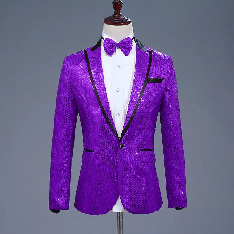 2018 Англия Стиль 7 цветов Для мужчин костюм куртка с галстуком-бабочкой Sequin костюмы ночной клуб этап певица свадебные Женихи блестящие