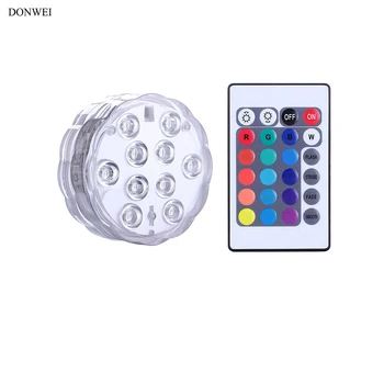 

DONWEI Remote Control 10LED RGB Underwater Light Spotlight Holiday Night Decor IP68 Waterproof Lamp for Pond Fountain Aquarium