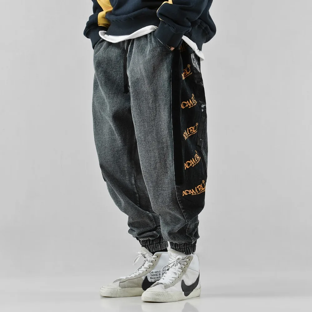 Kopen Hip Hop Jeans Brief Afdrukken Broek Losse Enkel Gestreepte Broek Westerse Stijl Casual Mode Mannen Broek High Street Jeugd