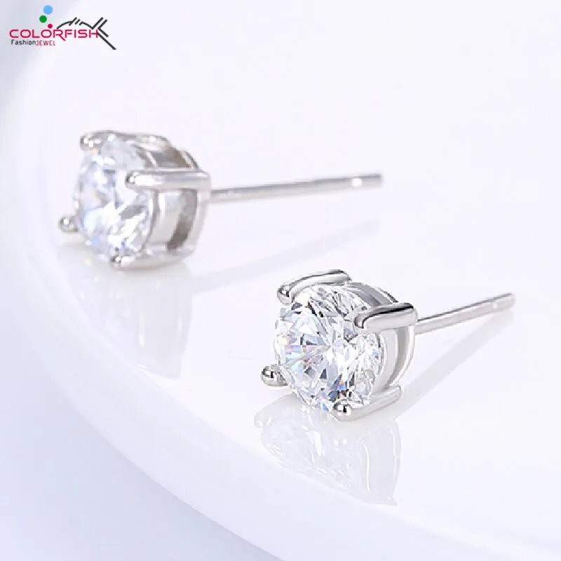 

COLORFISH Authentic 925 Sterling Silver Round Brilliant Solitaire Stud Earring Classic Prong 5mm 0.47 ct Women's Earrings Gifts