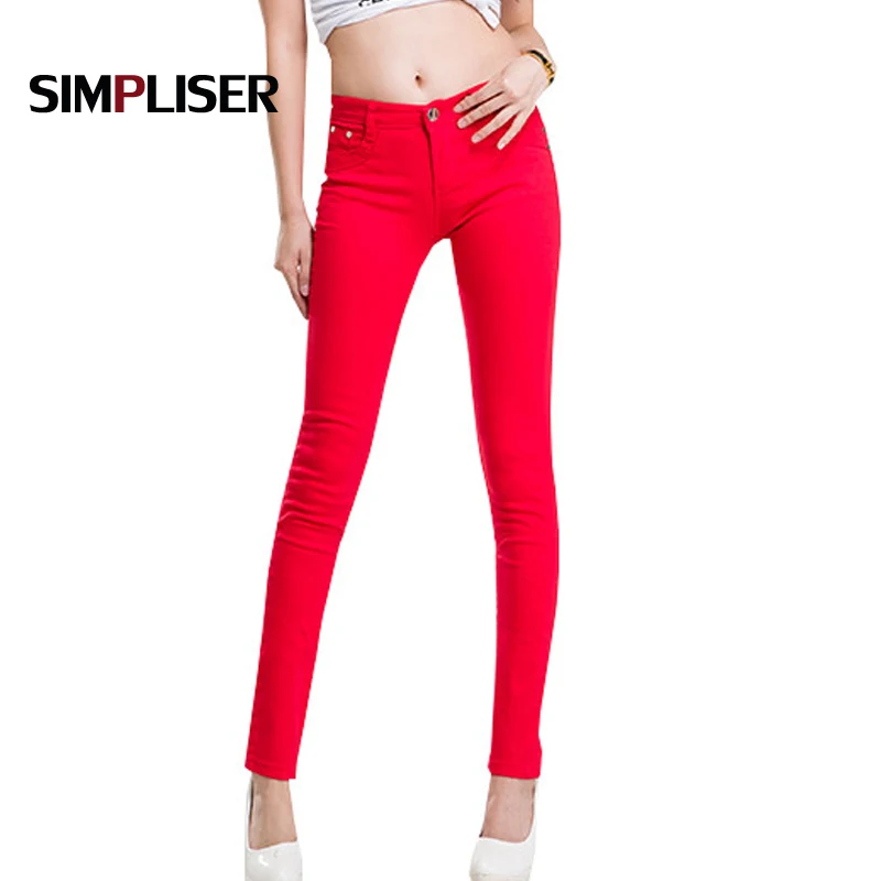 SIMPLISER Woman Jeans Pants Skinny Jeans Leggings Female Trousers 2018 Plus Size 24 Colors Ladies Basic Pencil Pants Black red SIMPLISER Woman Jeans Pants Skinny Jeans Leggings Female Trousers 2018 Plus Size 24 Colors Ladies Basic Pencil Pants Black red