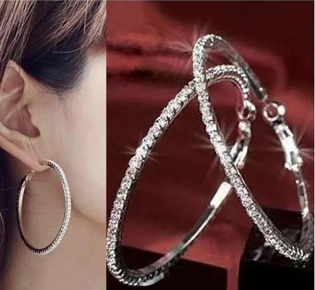 40mm 90mm Women Silver S Circle Paparazzi Basketball Wives 40mm 90mm Women Silver S Circle Paparazzi Basketball Wives Crystal Large Hoop Earring Rhinestone Jewelry In Earrings From