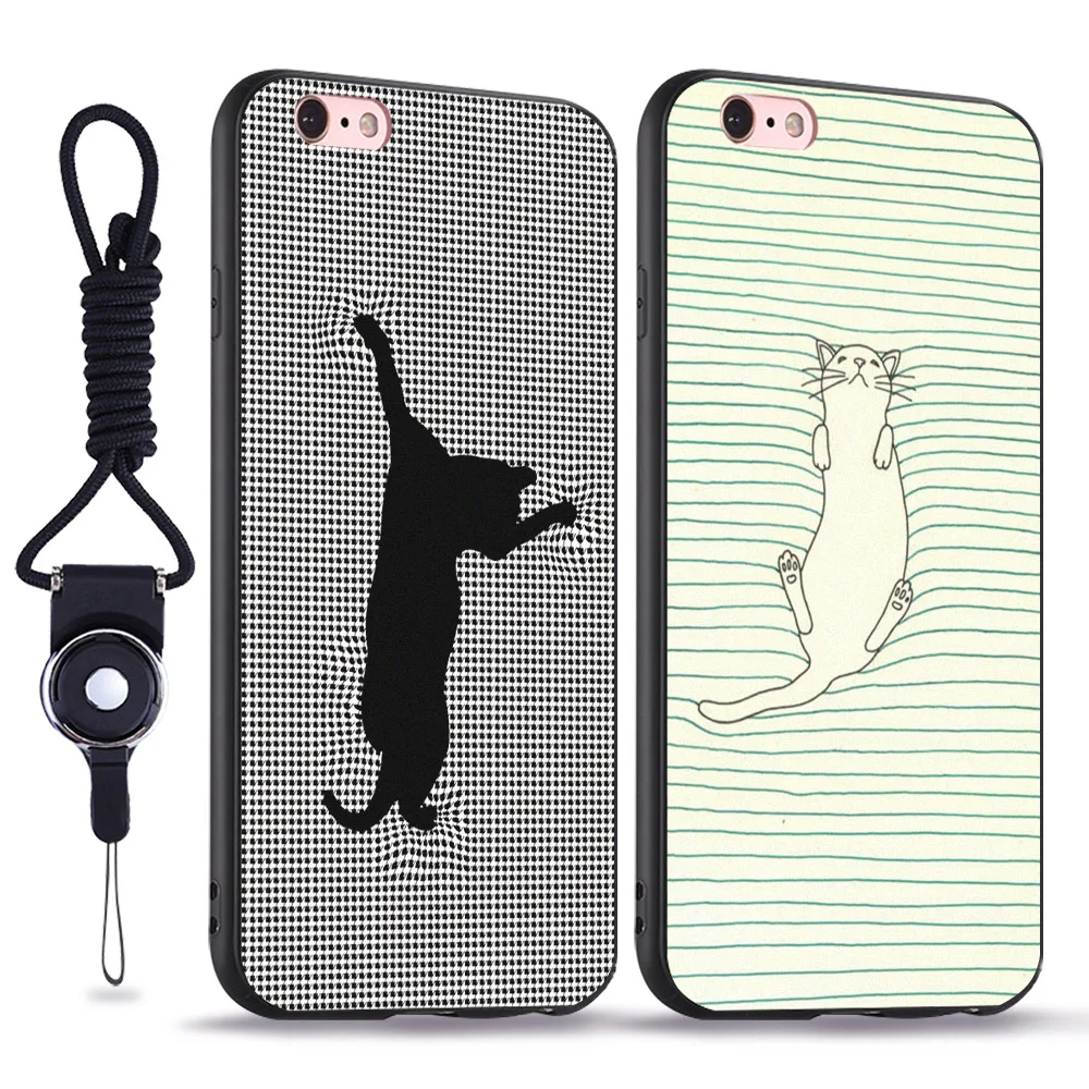 

Cute Cat simple art creative design soft silicone TPU phone case cover Shell For Apple iPhone 5 5S SE 6 6S 7 PLUS with hang rope