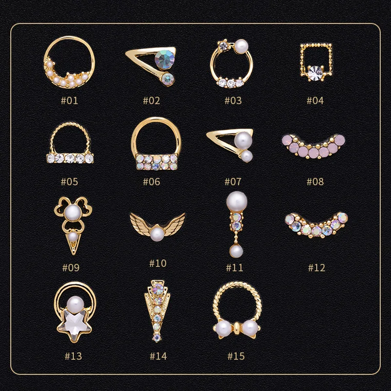 

10 Pcs/Pack Nail Rhinestones Mixed Pattern 3D Nail Art Decoration Crystals Shining Metal Gold Studs Nail Art Decors Design
