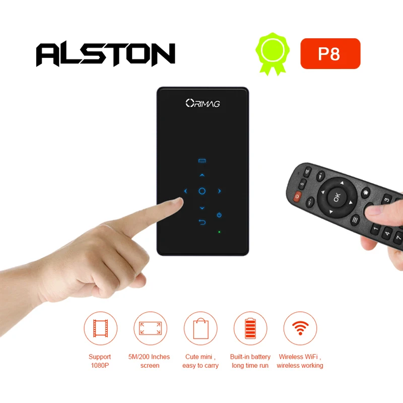 

ALSTON Mini projector HD P8 DLP projector 80ANSI lumens easy to carry home 1080P projector with battery video beamer