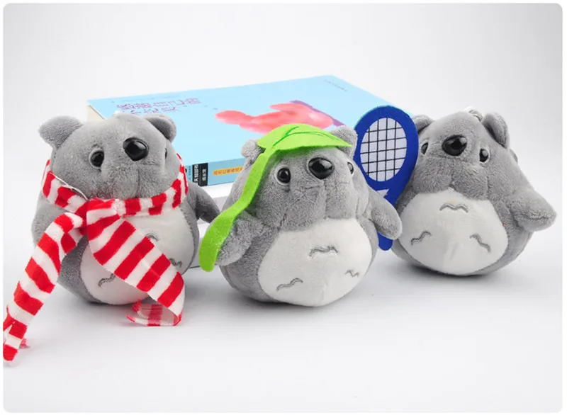 2017 Movie My Neighbour Totoro Plush Pendants Toys Small Cute Anime Cartoon Leaves Scarf Totoro Cat Key Bag Pendants Doll 12pcs 10cm (6)