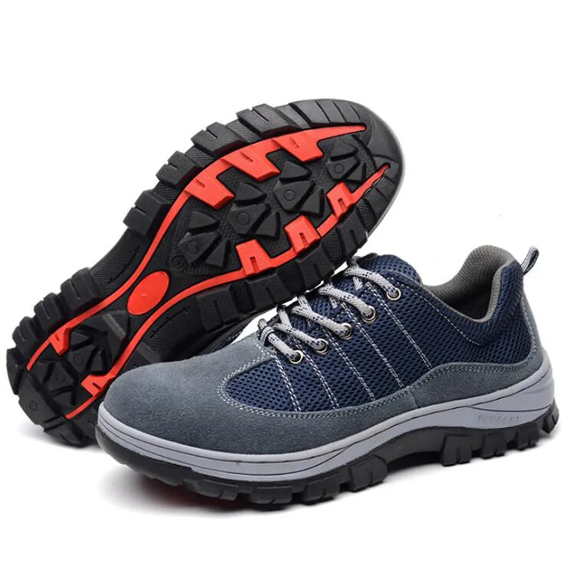 

Men Breathable Safety Shoes Mesh Cow Suede Stitching Fashion Sneakers Work Shoes Anti-Smashing Puncture Steel Toe Shoes 35-46