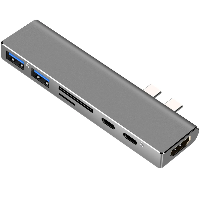 Ingelo 7 в 1 USB C концентратор для MacBook Pro 1" 15" адаптер Duo type C 5 Гбит/с PD 4K HDMI microSD/SD RJ45 разветвитель LAN металлический usb-хаб - Цвет: WLY7in1-Hub-Gray