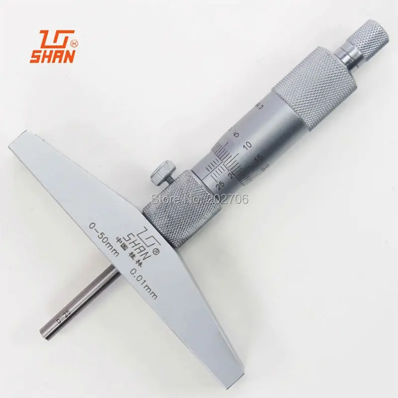 SHAN бренд 0-50 мм 0,01 мм глубинный микрометр калибровочный ДАТЧИК Инструмент метрические Микрометры из нержавеющей стали