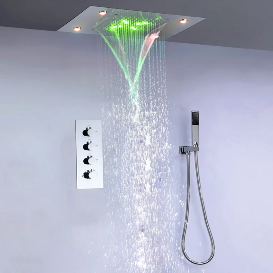 Waterfall Rain Shower Faucet Set Thermostatic Mixer Valve Bathroom