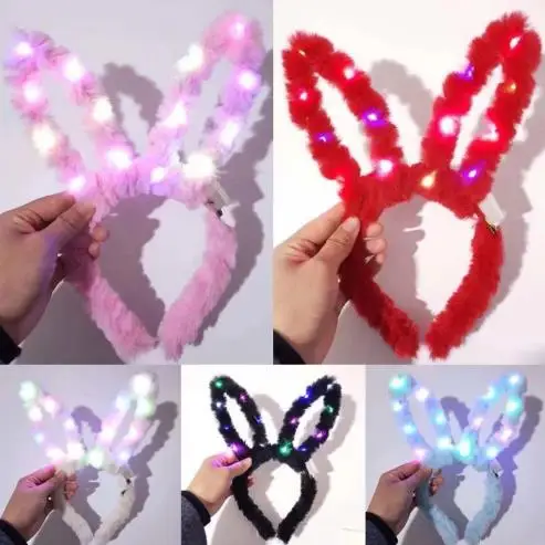 

LED Flashing Plush Rabbit Ears Headband Women Girls Bunny Light Up Hairband Headwear Glowing Hoop Wedding Birthday Party decor