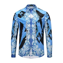 XIMIWUA Новое поступление мужские рубашки с цветочным принтом Повседневная гавайская рубашка Slim Fit с длинным рукавом Роскошная рубашка с крытыми пуговицами Chemise Homme