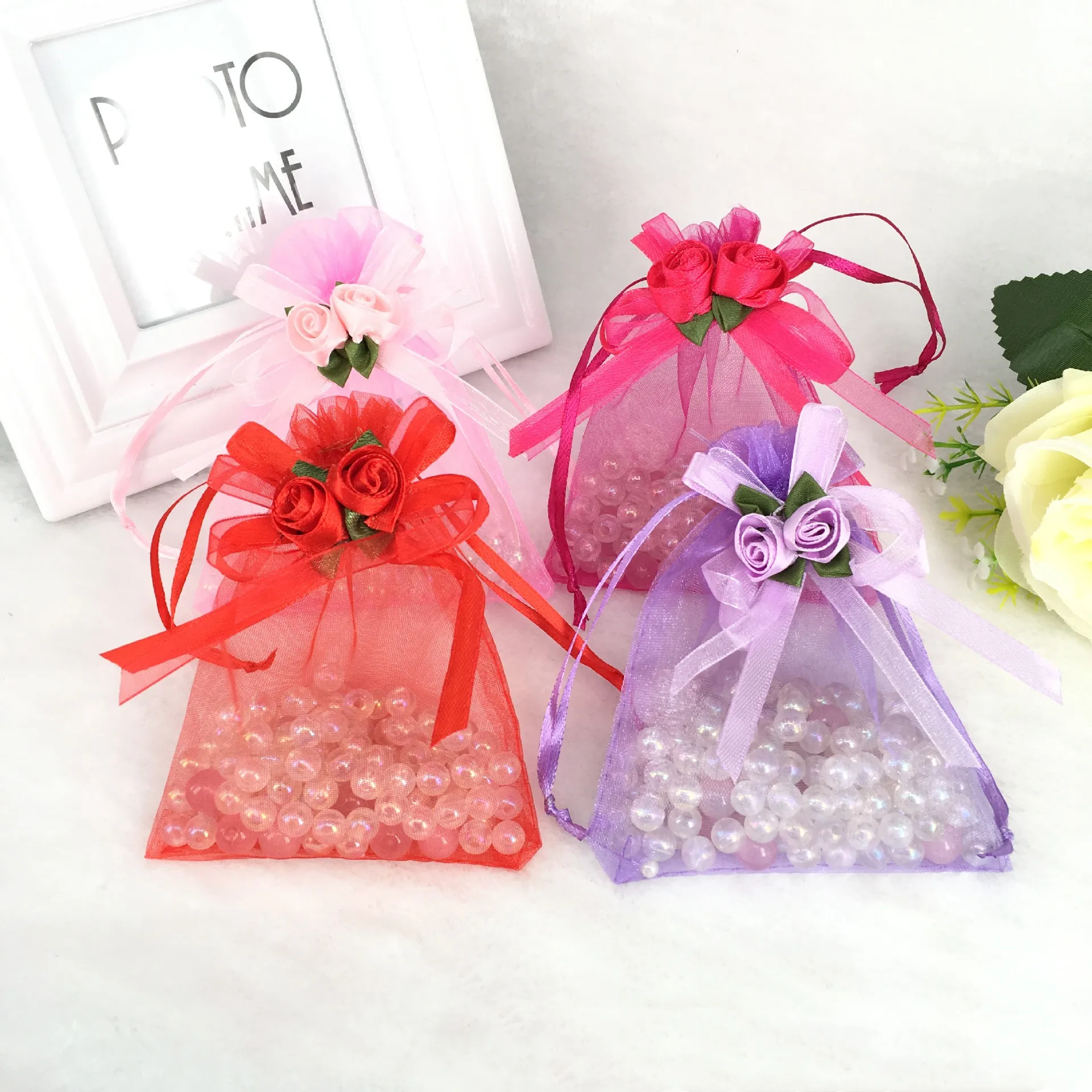 

7x9 8x10 10x12 10x15 13x18 15x20 17x23 20x30cm Organza Bags Butterfly Knotted Drawstring Candy Party Favors Jewelry Pouches