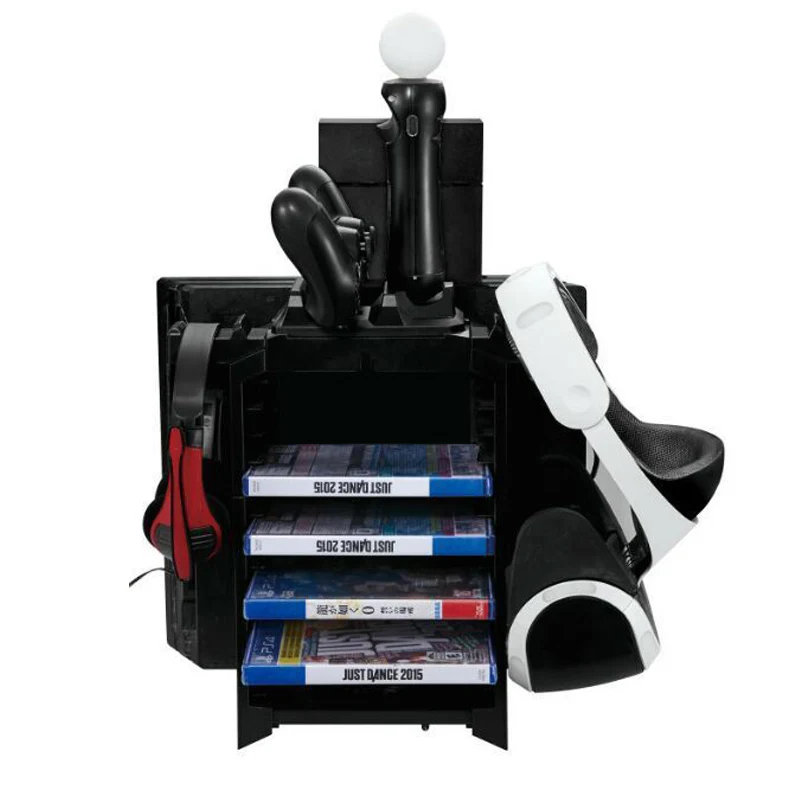 TENZERO Game Disk Storage Tower Stand Holder For PS4 Slim PS4 PRO For PS VR Controller Move Charging and Console Cooling Fan    