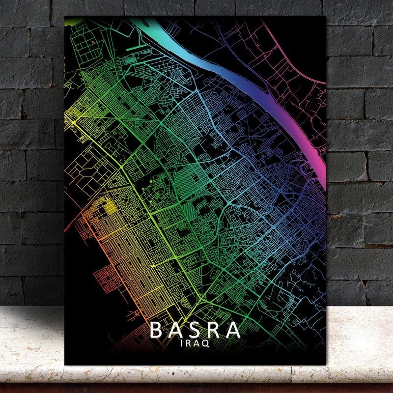 

Basra Iraq Colorful City Map Poster Canvas Printings Home Decor No Frame