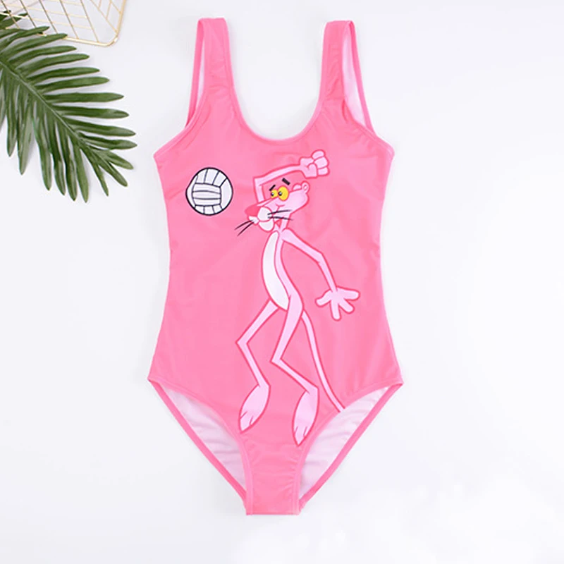 Bikinis 2019 Woman Pink Panther One Piece Swimsuit Push Up Sexy Swimwear Women High Waist Bathing Suit Plus Size Swimsuit Bikini-1