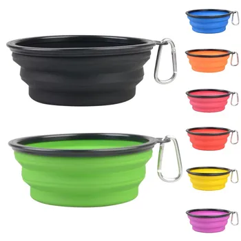 

Portable Outdoor Travel Bowl Pet Bowl Foldable Collapsible Silicone Cat Dog Food Water Feeding With Carabiner Feeders