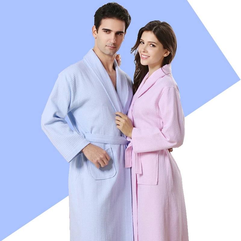 

spring summer item thin cotton waffle bathrobe lovers bathrobe long design robe