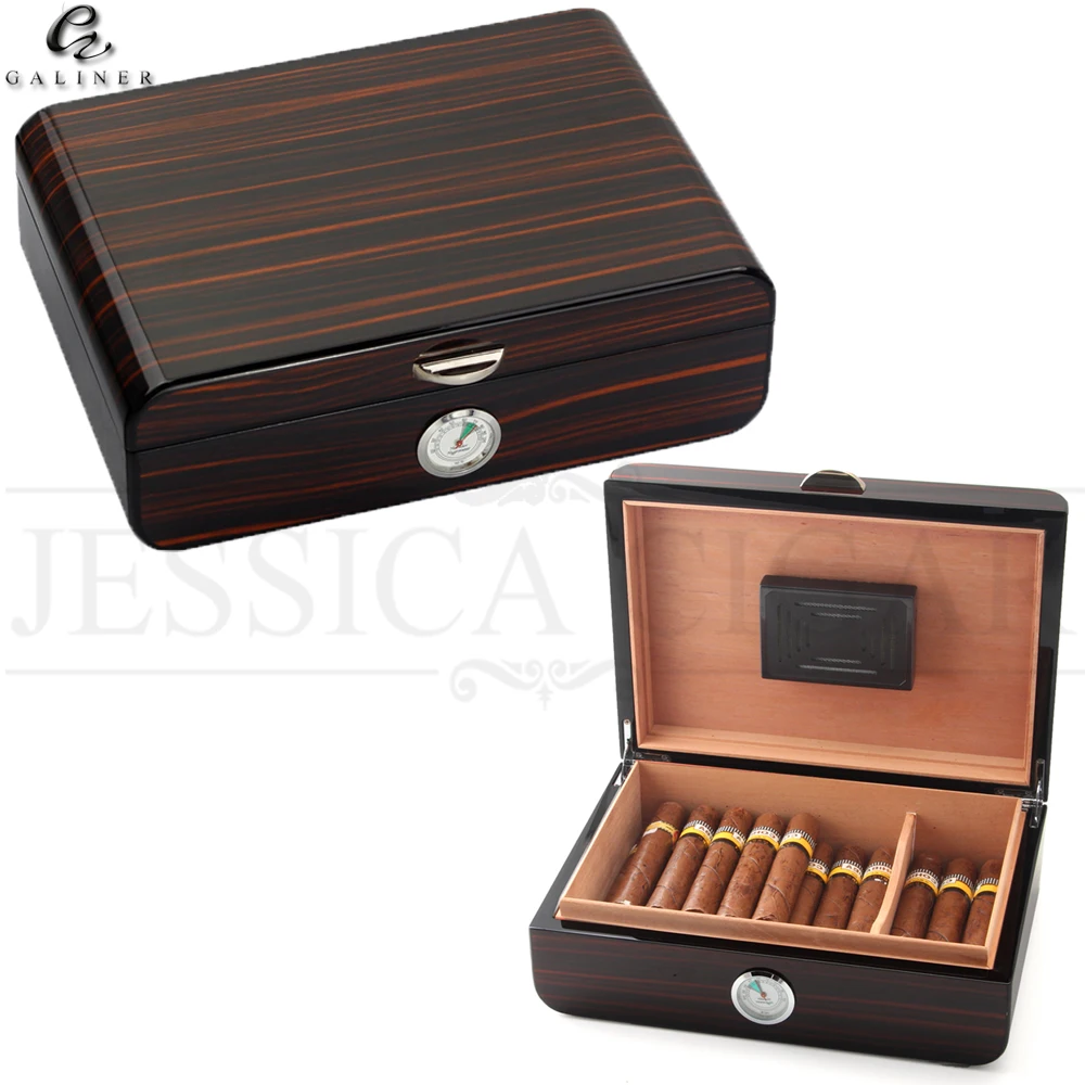 

GALINER Glossy Piano Cigar Case Humidor Spanish Cedar Wood Cigar Humidor Storage Box With Hygrometer Humidifier For COHIBA Cigar