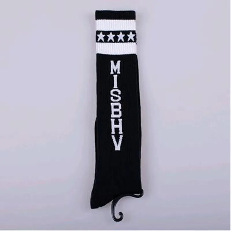 WJFXSOX 1 пара MISBHV Пентагон сердце пирекс длинные полосатые носки Ретро влюбленные уличные высокие бейсбольные Командные носки для мужчин Meias - Цвет: Черный