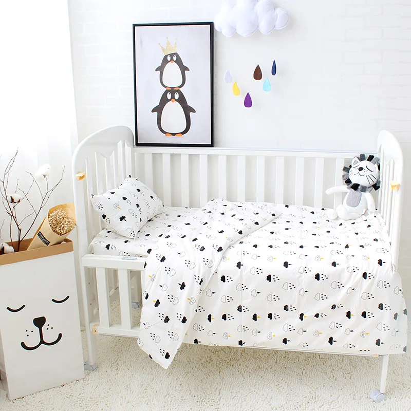 3pcs Baby Bedding Set Cotton Cartoon Pattern Crib Kits Including
