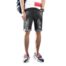 Мужские летние повседневные джинсовые шорты мужские модные потертые прямые шорты из джинсовой ткани мягкие хлопковые шорты стрейч AA11395