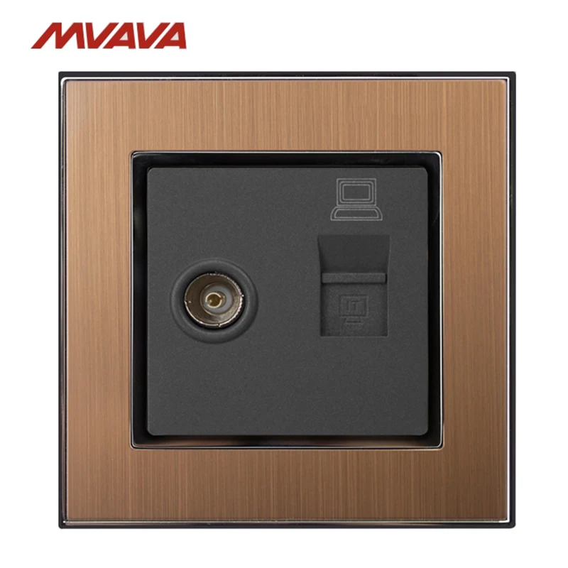 

MVAVA Computer Data RJ45 Data+TV Outlet Internet Jack Plug Wall Socket Luxury Gold Satin Metal Cable Receptacle Free Shipping