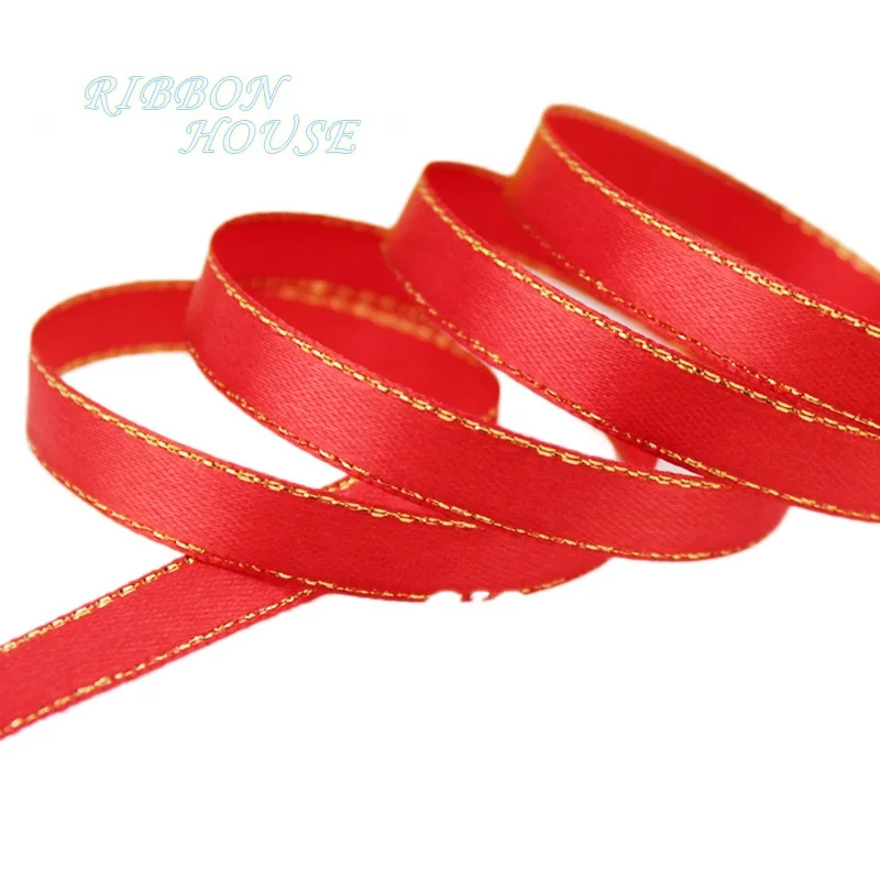 25 Yards of 3/8'' Satin Ribbon with Pink and Gold Edges - High-Quality Gift Packaging Ribbon Wholesale